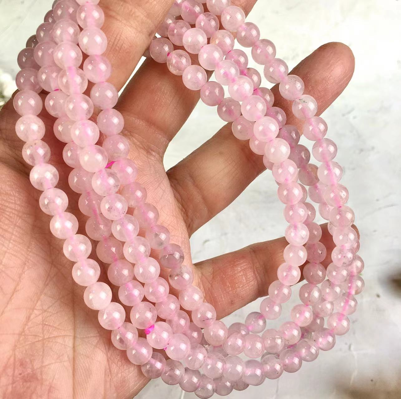 Natural 6.5mm Multi turn Rose Quartz Crystal Energy Stone Beads Elastic Stretchable Bracelet Healing Power