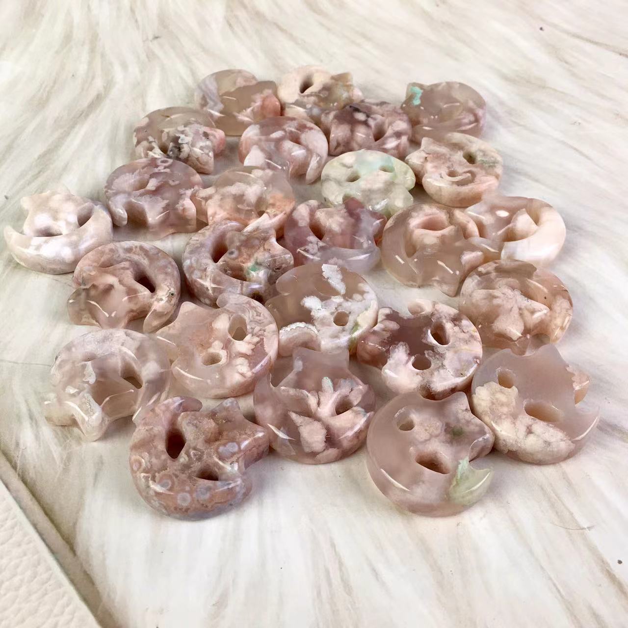 High quality wholesale Natural Crystal Sakura agate Star and Moon For Decoration