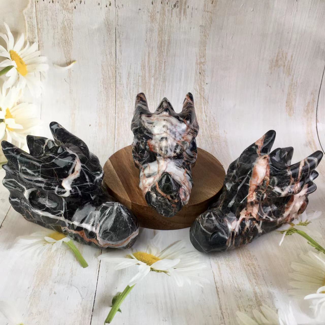 Wholesale red zebra Dragon Head Crystal Carved Dragon Head