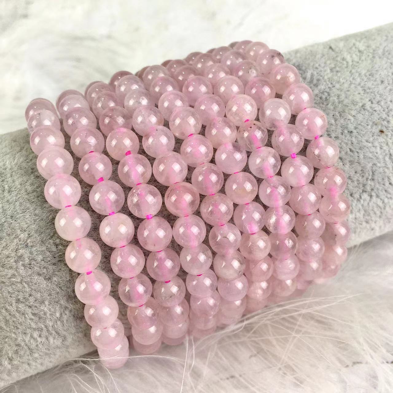 Natural 6.5mm Multi turn Rose Quartz Crystal Energy Stone Beads Elastic Stretchable Bracelet Healing Power