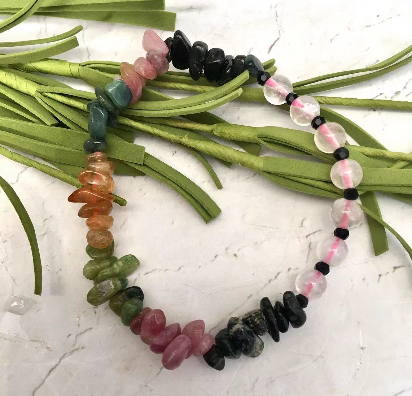 Watermelon Tourmaline Gemstone Natural Stone Beads Chips Bracelets