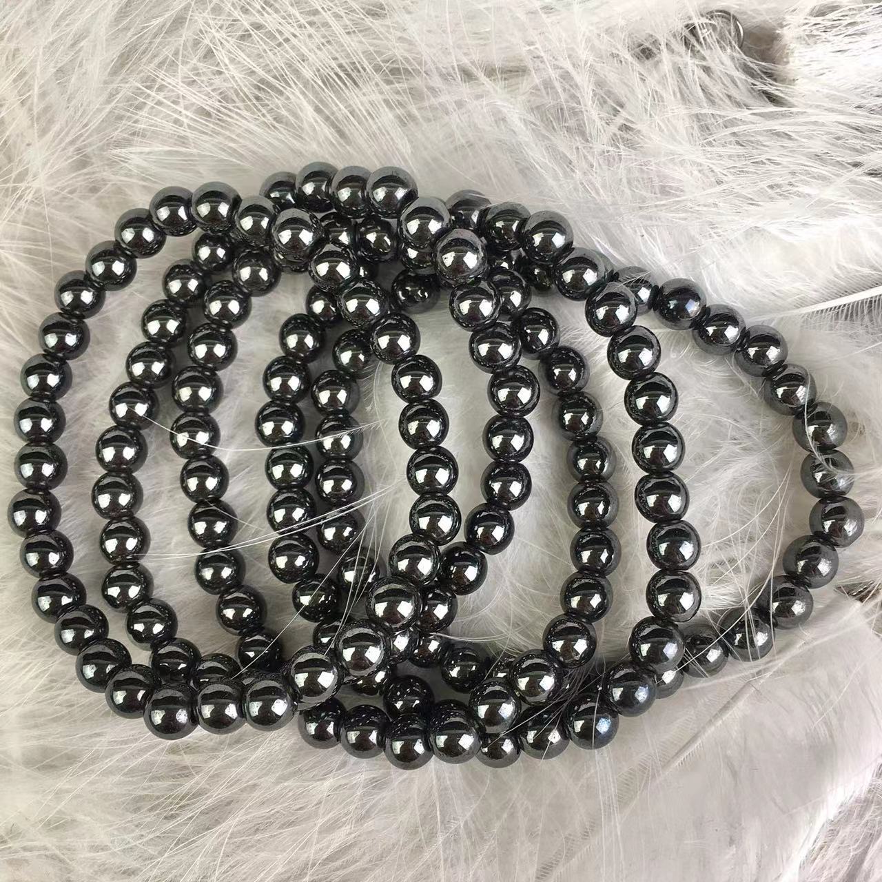 Wholesale 6mm terahertz smooth bead gemstone beaded bracelet