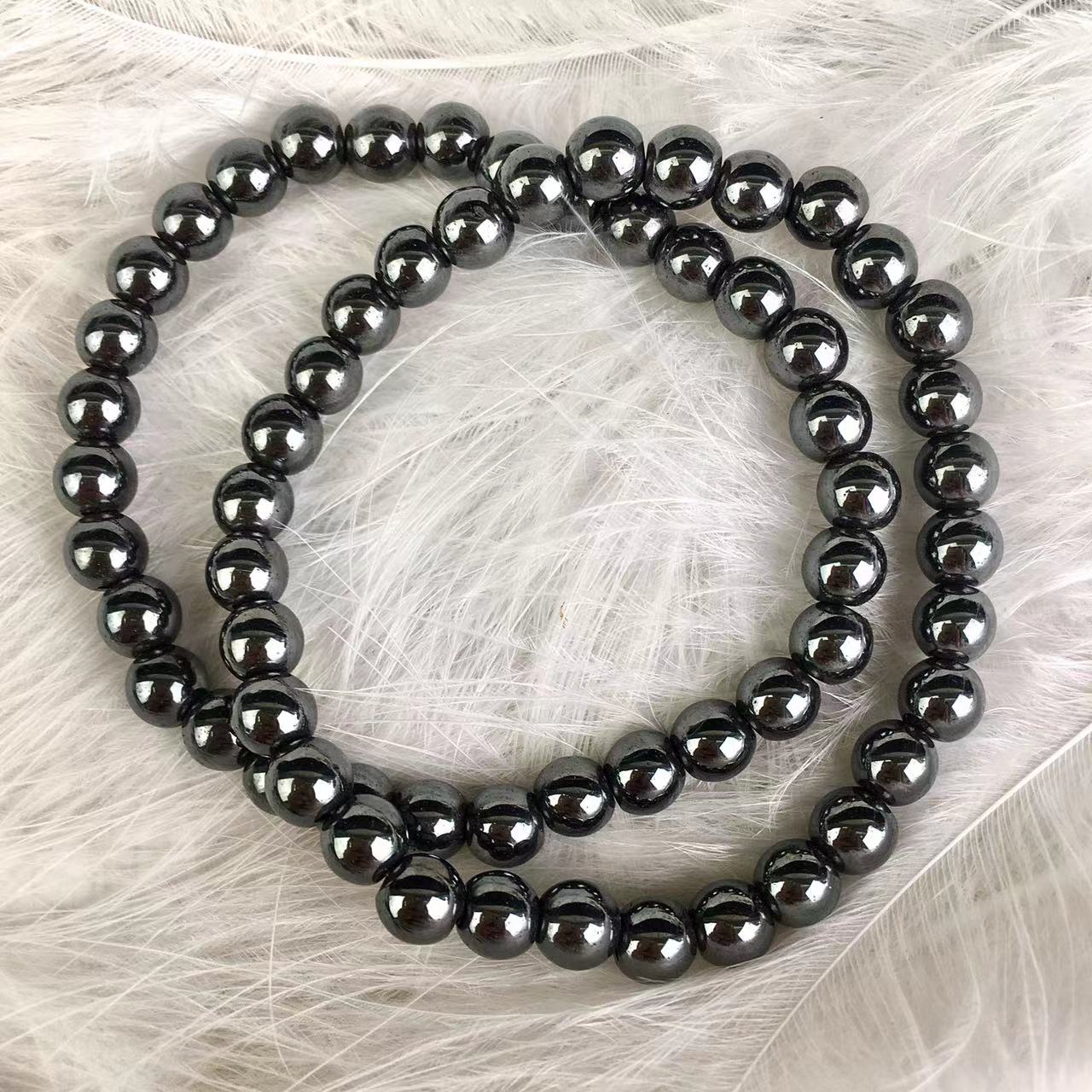 Wholesale 6mm terahertz smooth bead gemstone beaded bracelet