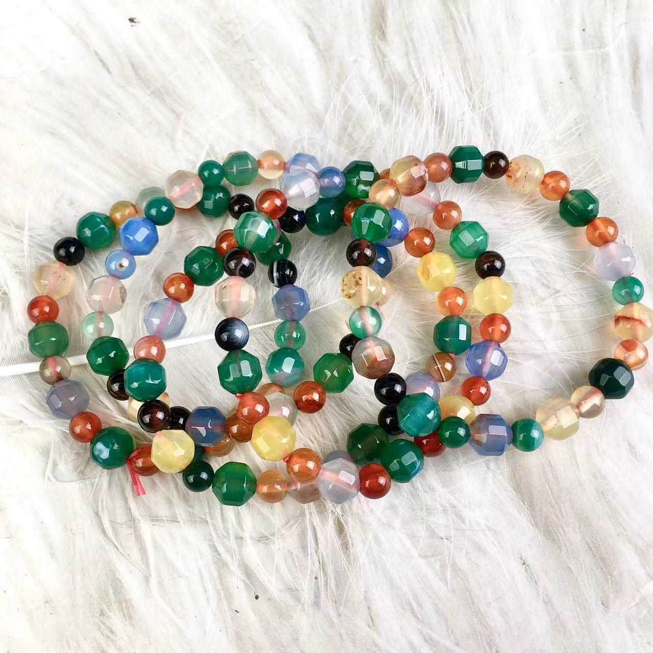 New Natural Stone Beaded Bracelet Colorful Agate Beaded Bracelet 8mm
