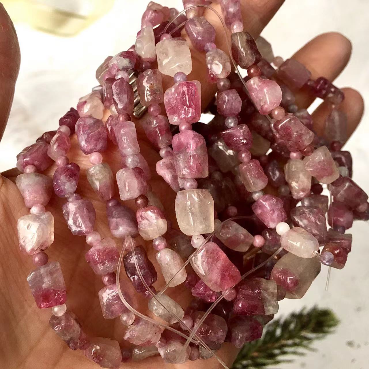Natural Stone chips High Grade 6/8/10 mm Pink Tourmaline chip Bracelet