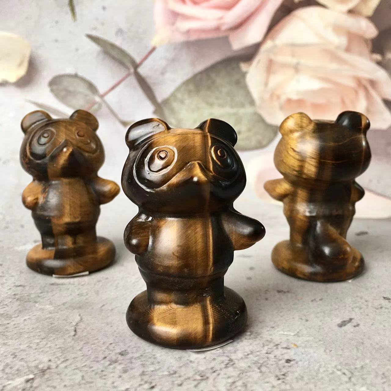 Natural Crystal Crafts Hand Carved Crystal Animal Yellow Tiger Eye Stone Little raccoon