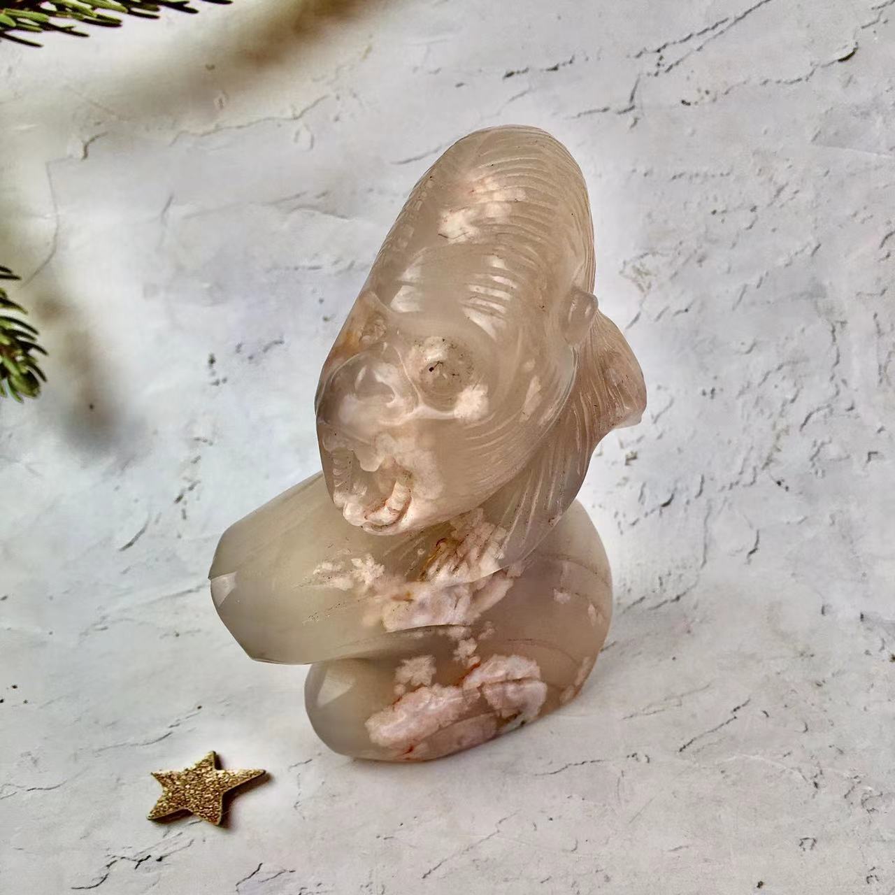 Polished Wholesale Crystal Carved Natural Sakura Agate Orangutan Natural Healing Decoration