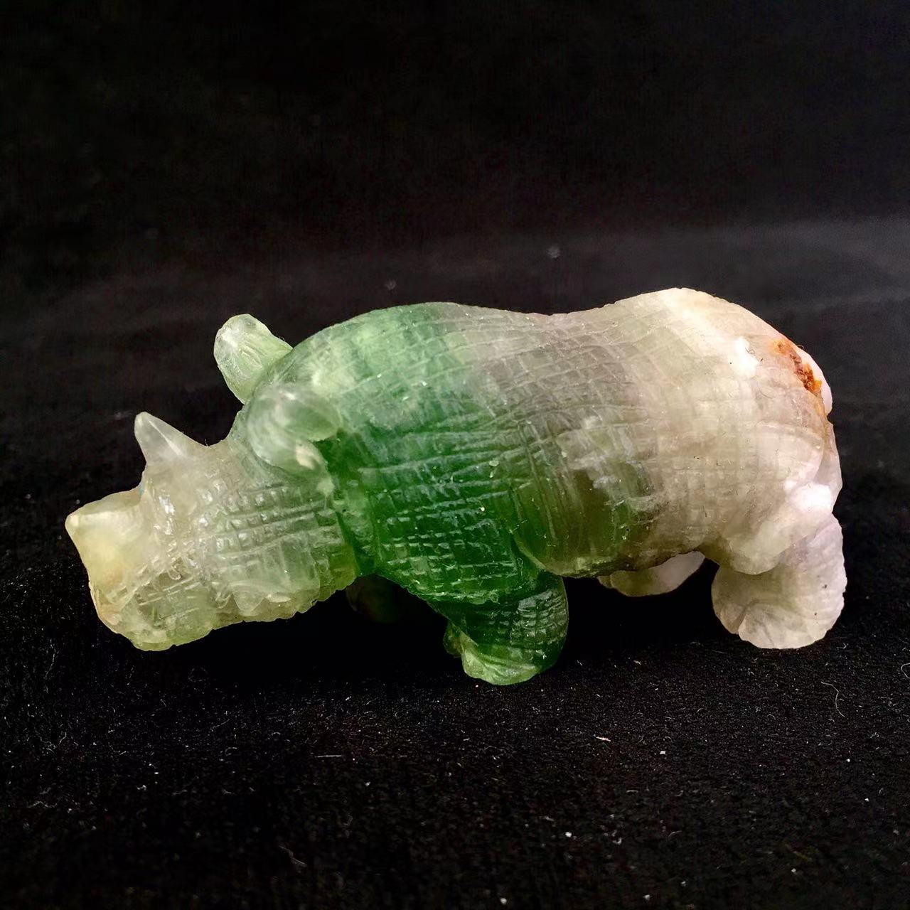 Wholesale Natural Crystal Carved Sculpture Caribbean calcite /fluorite Rhinoceros and Caribbean calcite penguin