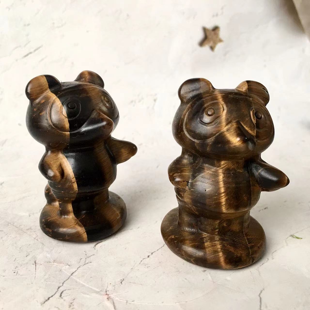 Natural Crystal Crafts Hand Carved Crystal Animal Yellow Tiger Eye Stone Little raccoon