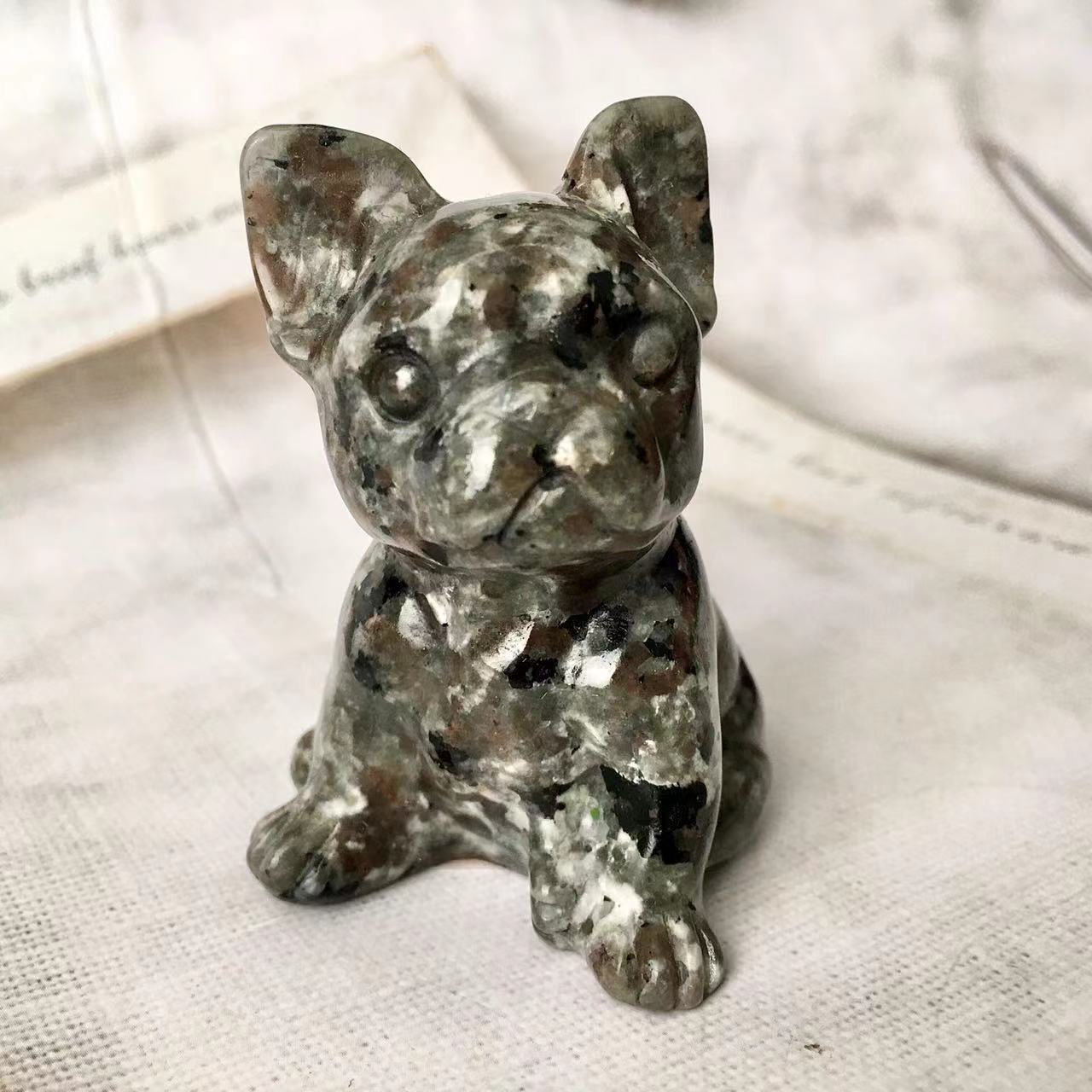 Natural Healing Crystal Animal French Bulldog Carving For Home Decoration