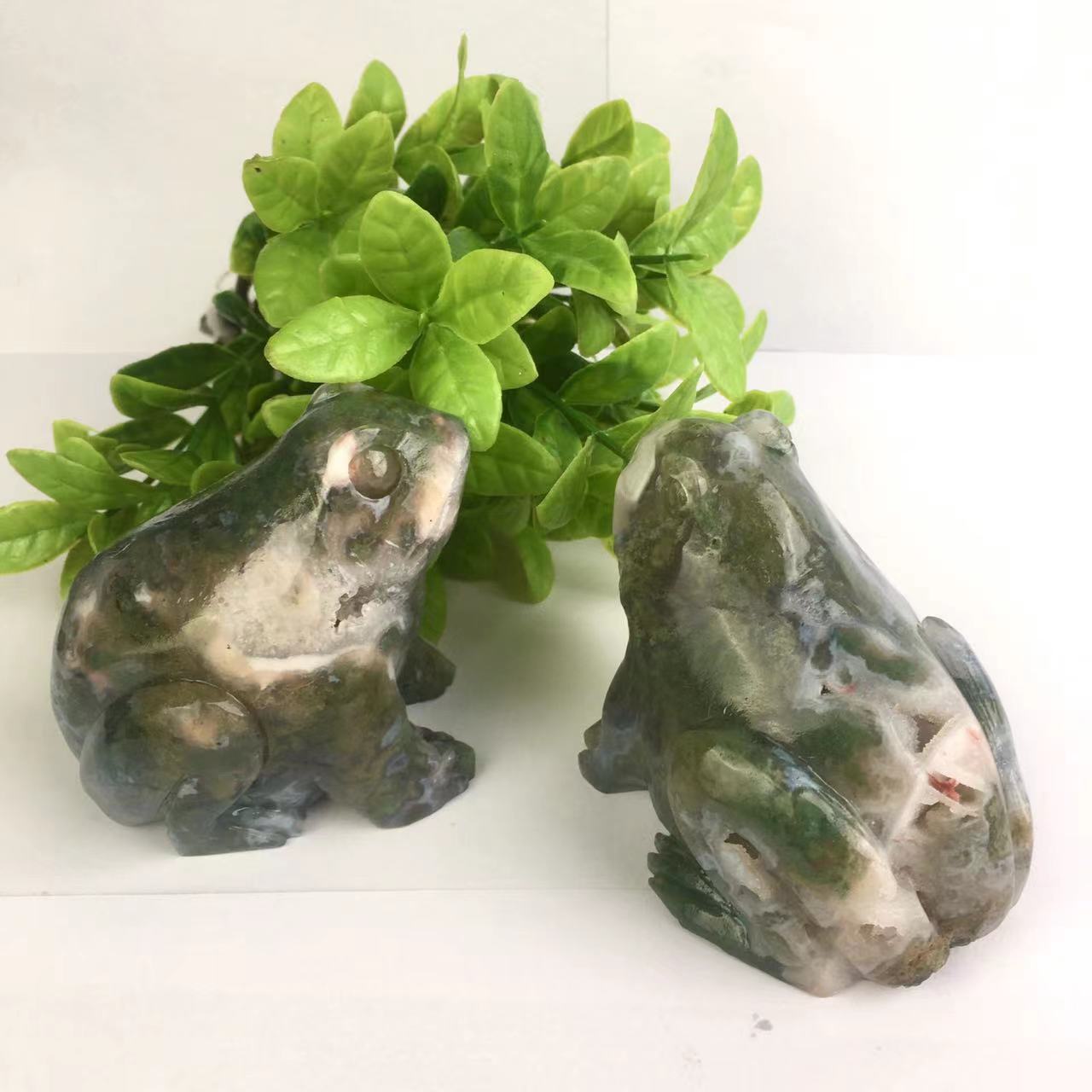 Natural Stone High Quality Moss Agate Crystal Frog For Home Decoration