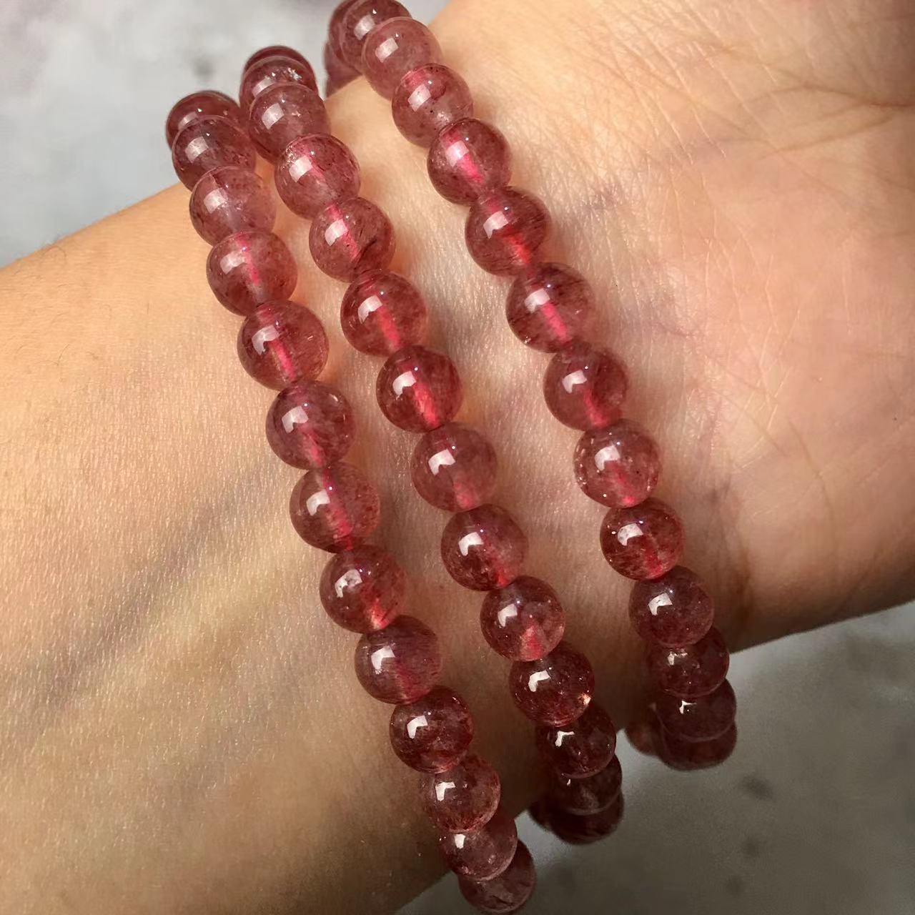 3MM Natural Crystal strawberry quartz bracelets natural strawberry quartz bead crystal mutil turn bracelets for women jewelry