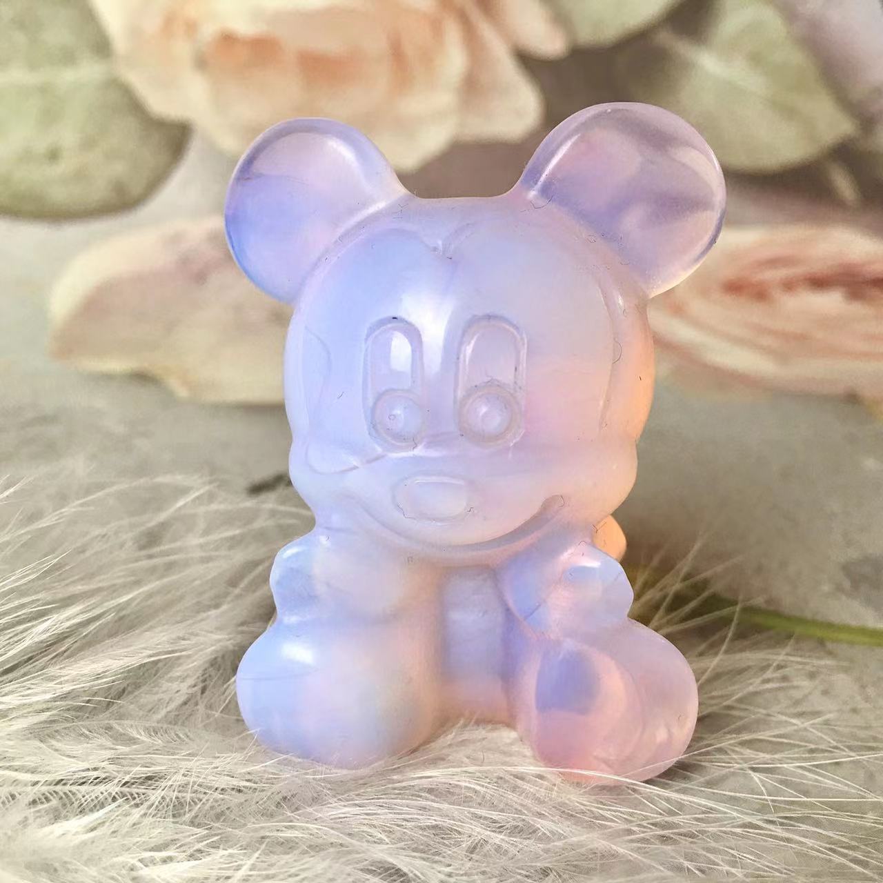 Natural crystal crafts obsidian and opal and fluroite and blue aventurine carving animal Mouse Mickey minnie mouse folk crafts for sale