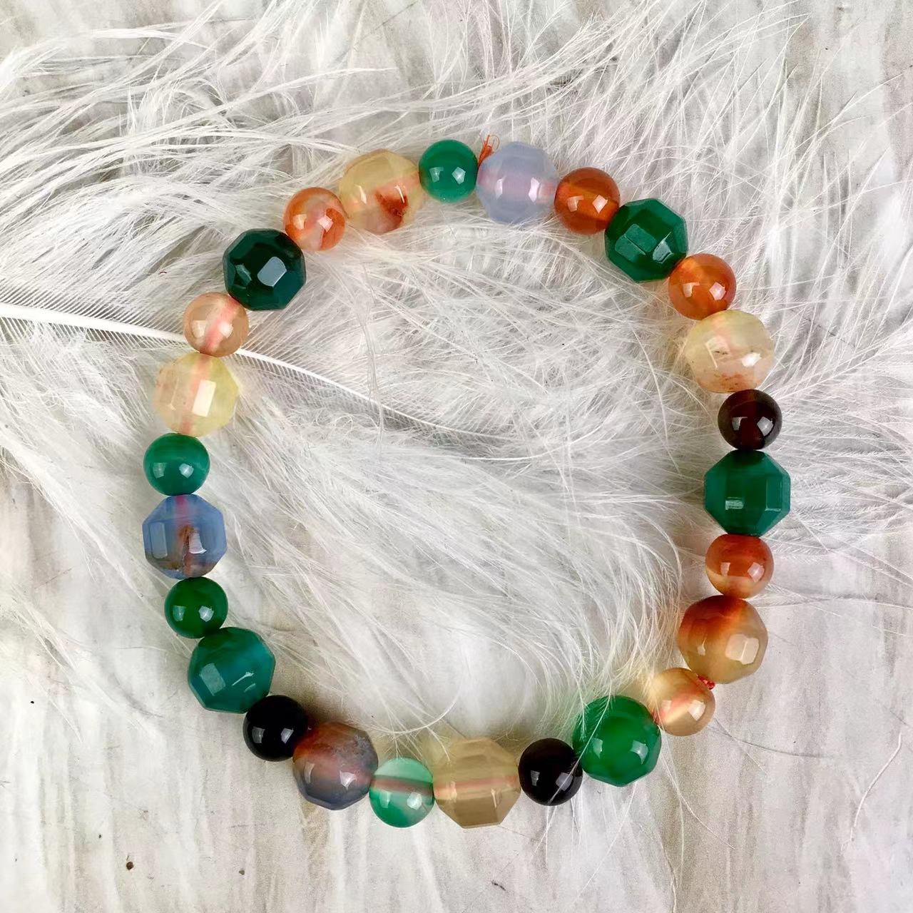 New Natural Stone Beaded Bracelet Colorful Agate Beaded Bracelet 8mm