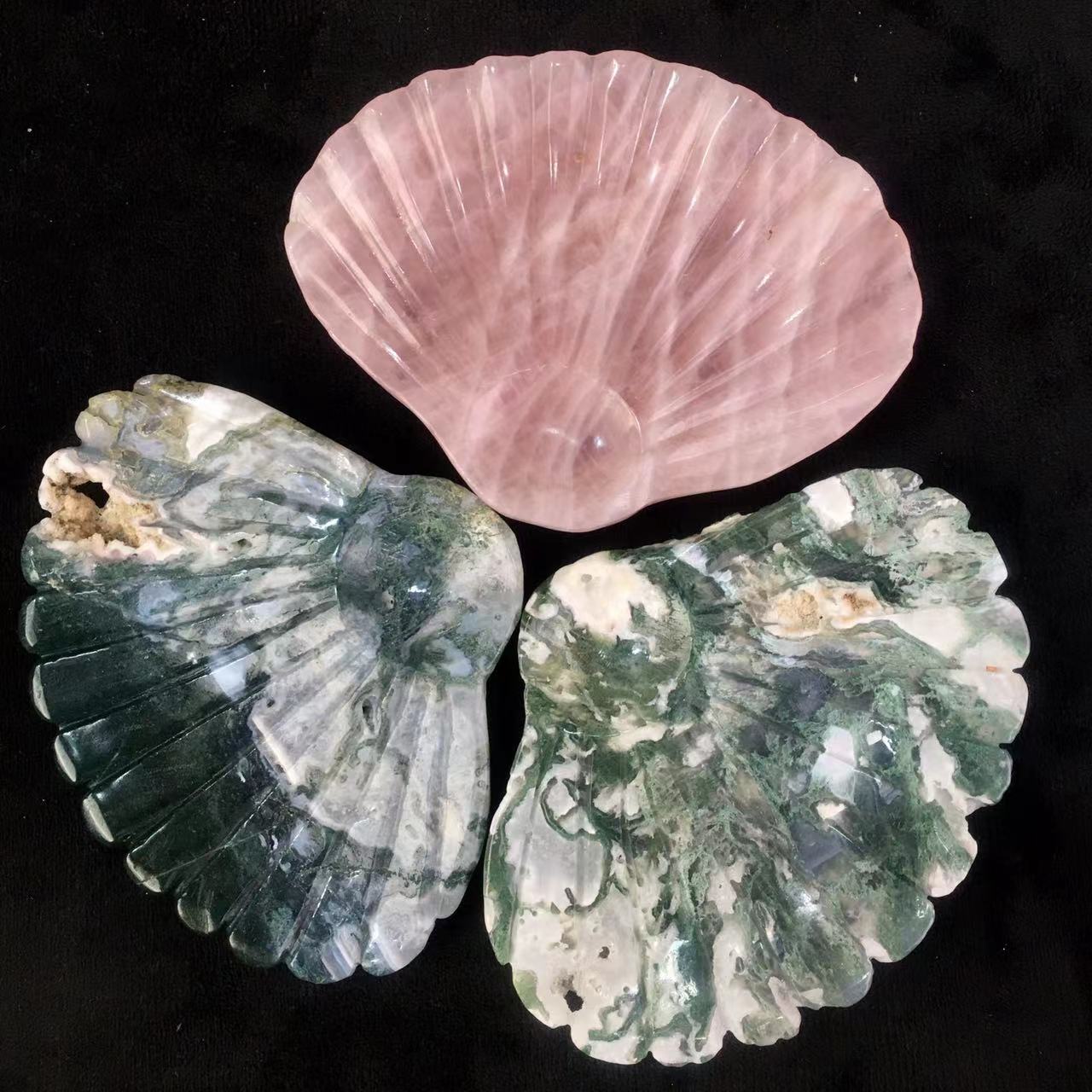Wholesale high quality reiki natural crystal shell moss/clear/rose carving for decoraiotion