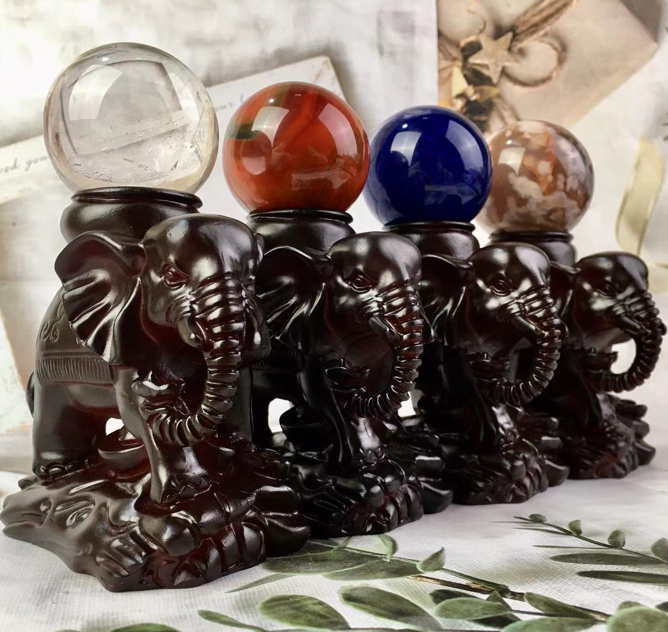 Wholesale high quality carved elephant crystal sphere stand resin elephant shape display stand