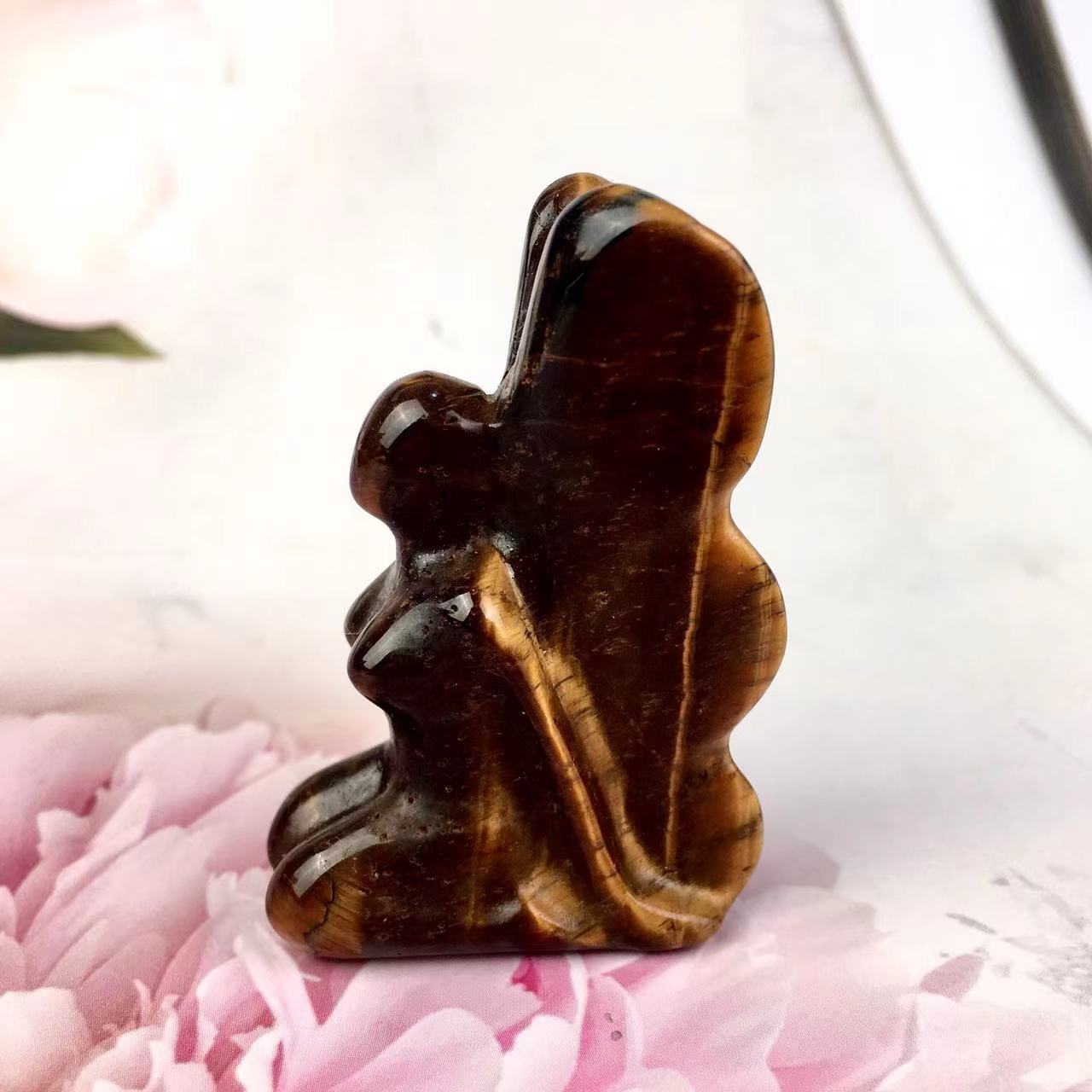 Wholesale Natural crystal Yellow tiger eye Butterfly Flower Fairy Crystal flower fairy Ornaments For gift