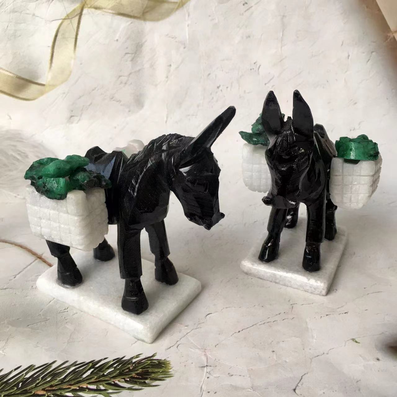 Wholesale Natural Crystal High Quality Black Obsidian donkey for gifts Ornament