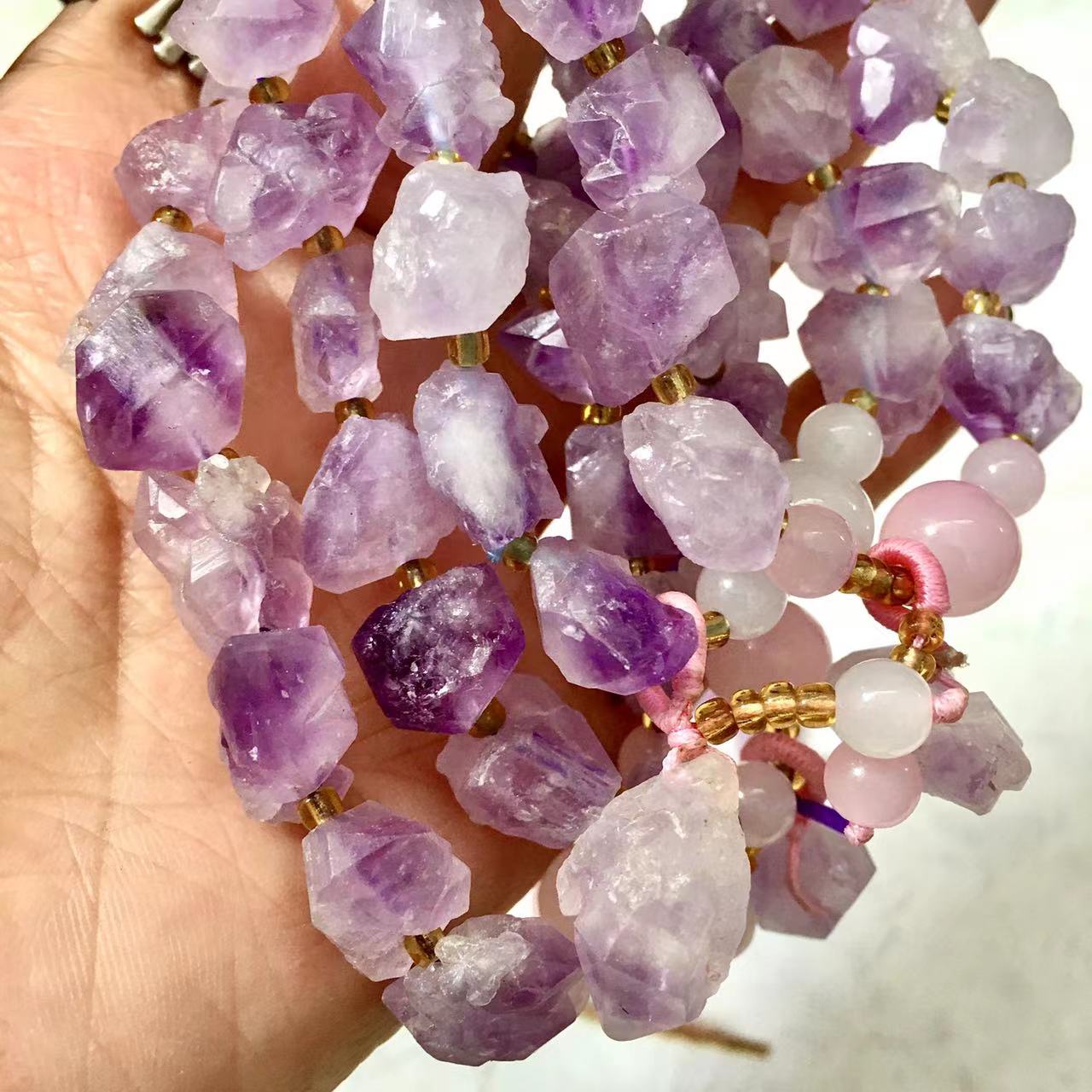 Natural Amethyst tooth Crystal Energy Stone Elastic Stretchable Amethyst Bracelet