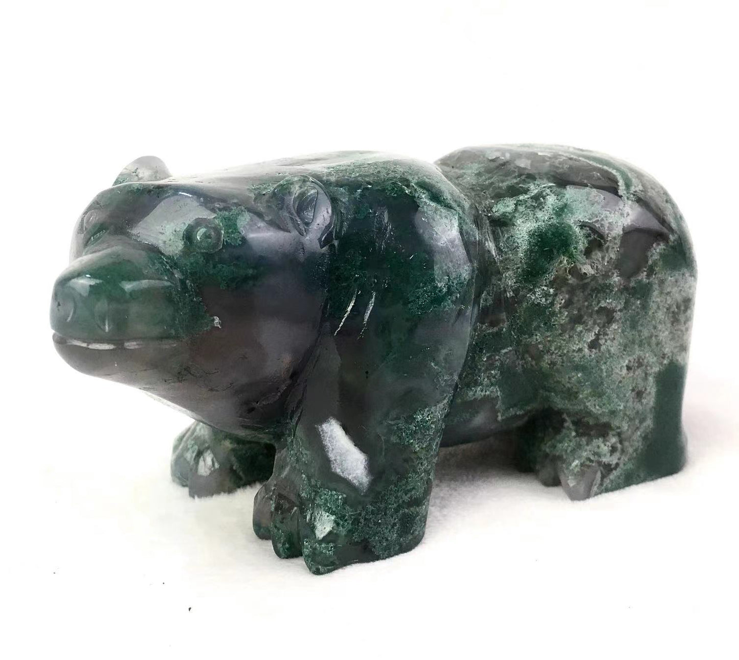 Wholesale crystal moss agate big size bear crystal craft moss agate bear for decoration