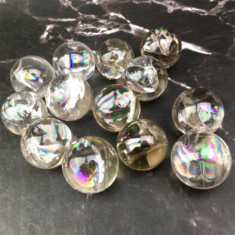 Wholesale high quality reiki natural Mini rainbow clear quartz sphere for decoration 1pc