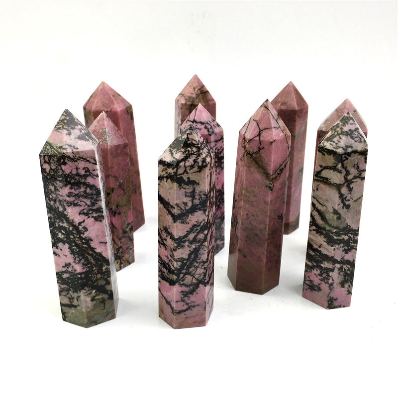 Wholesale natural crystal rhodonite tower for decoraiotion 1kg