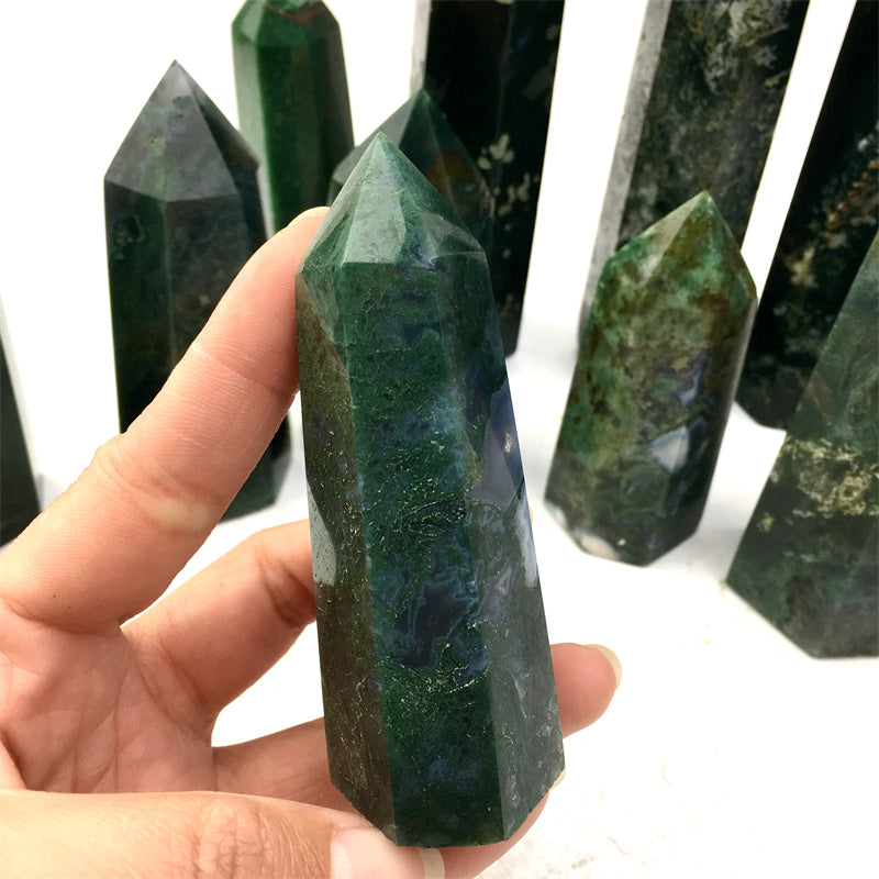 Wholesale natural crysta moss agate tower for decoration 1kg