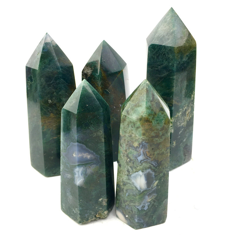 Wholesale natural crysta moss agate tower for decoration 1kg
