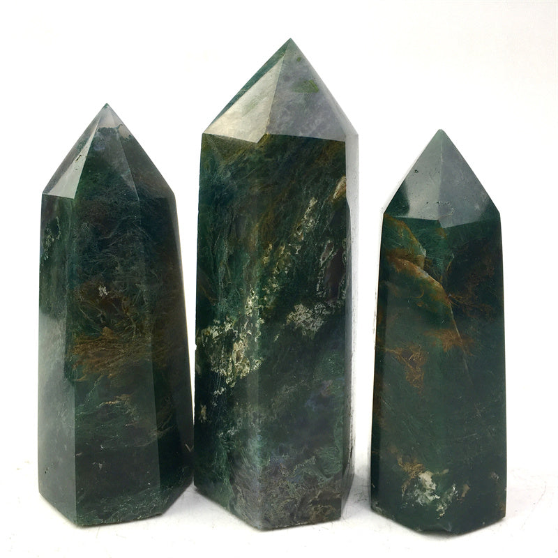 Wholesale natural crysta moss agate tower for decoration 1kg