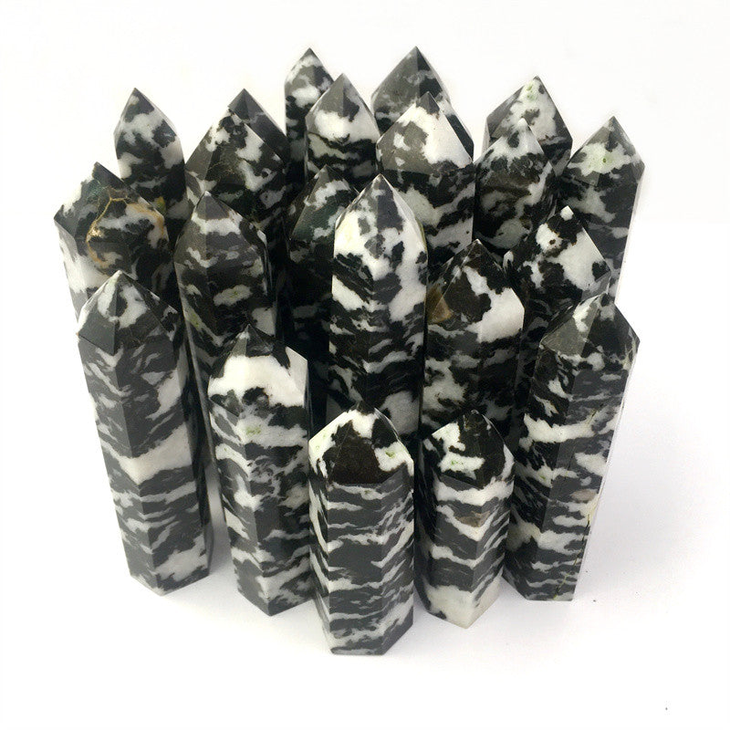 Wholesale Natural Black Zebra Quartz Crystal Tower For Decoration 1kg