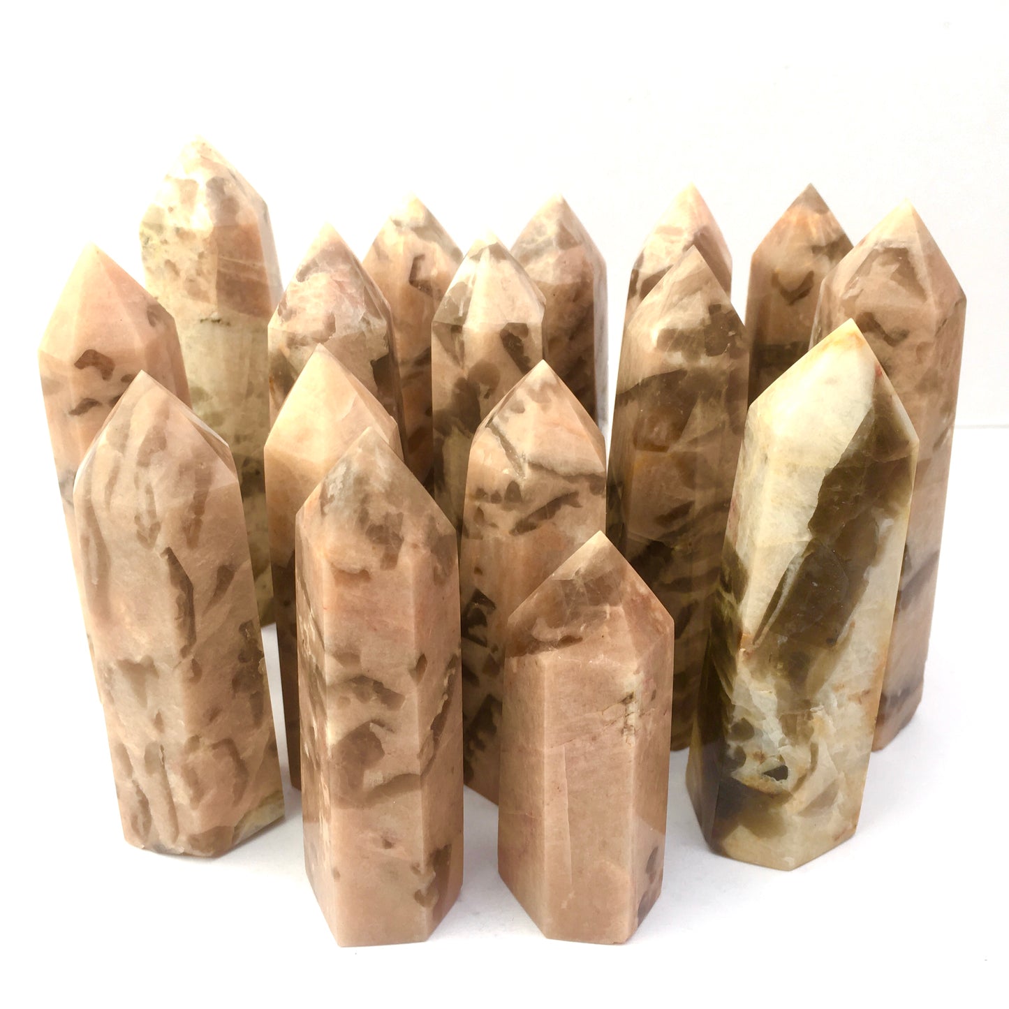 Wholesale Natural Crystal Moonstone calcite tower for decoraiotion 1kg