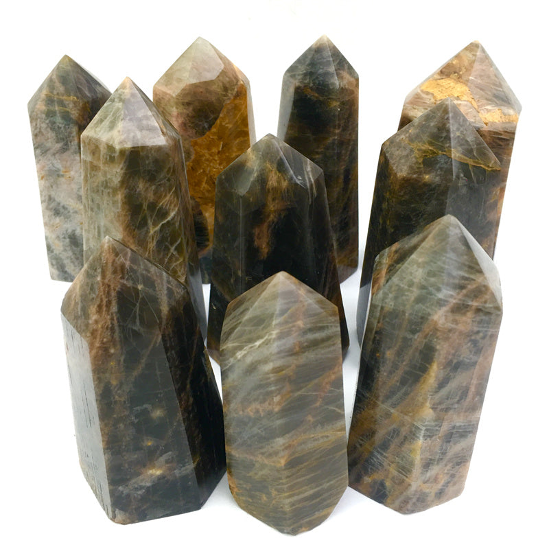 Wholesale natural black moonstone quartz crystal tower for decoration 1kg