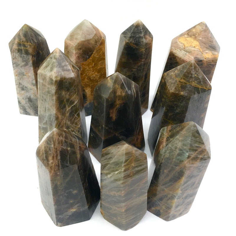 Wholesale natural black moonstone quartz crystal tower for decoration 1kg