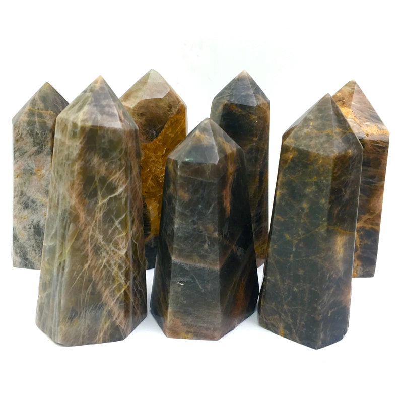 Wholesale natural black moonstone quartz crystal tower for decoration 1kg