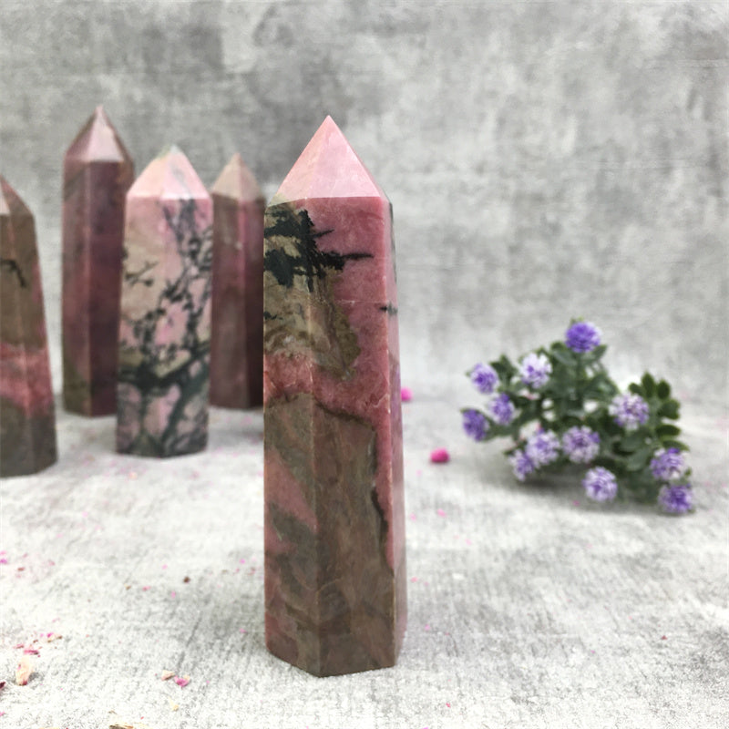 Wholesale natural crystal rhodonite tower for decoraiotion 1kg