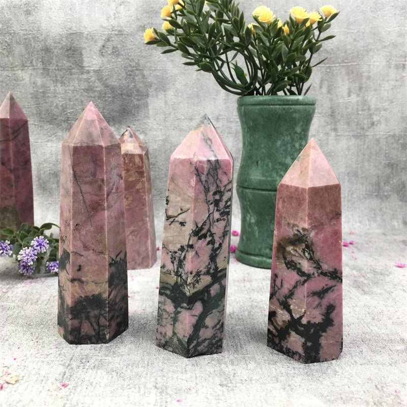 Wholesale natural crystal rhodonite tower for decoraiotion 1kg