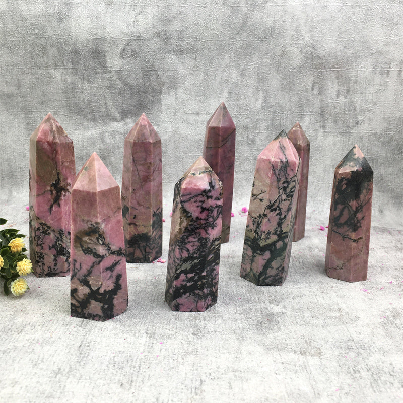 Wholesale natural crystal rhodonite tower for decoraiotion 1kg