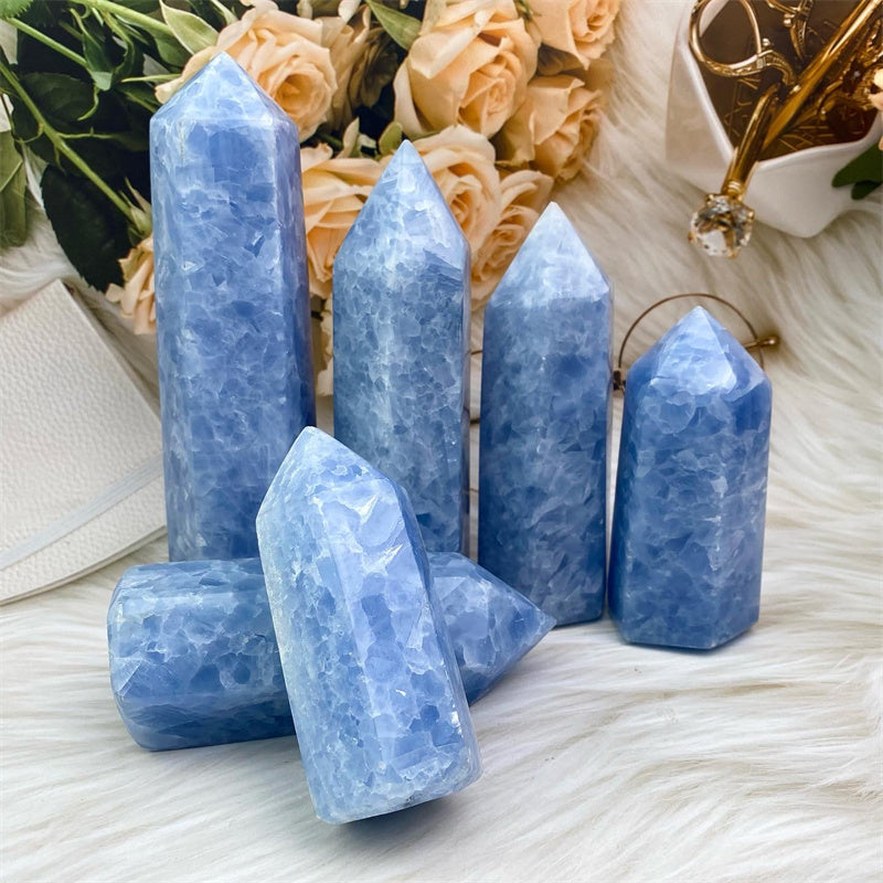 Wholesale natural Crystal Blue Calcite Quartz Towers For Decoration 1kg