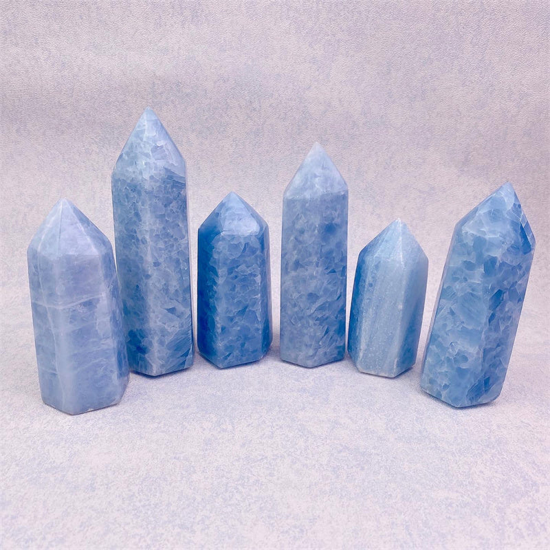 Wholesale natural Crystal Blue Calcite Quartz Towers For Decoration 1kg