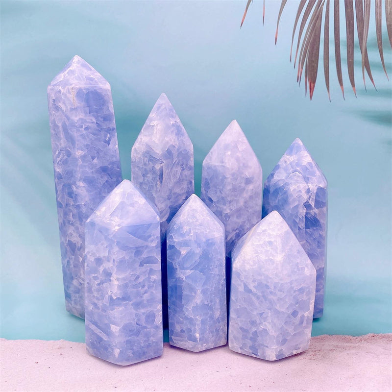 Wholesale natural Crystal Blue Calcite Quartz Towers For Decoration 1kg