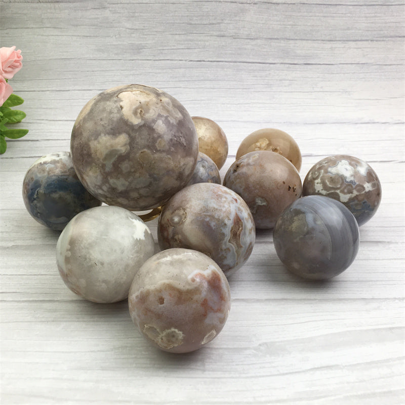 Natural Elegent Sakura Agate Sphere Polished Healing Crystal Ball Water Agate Reiki Cherry Blossom agate 1kg