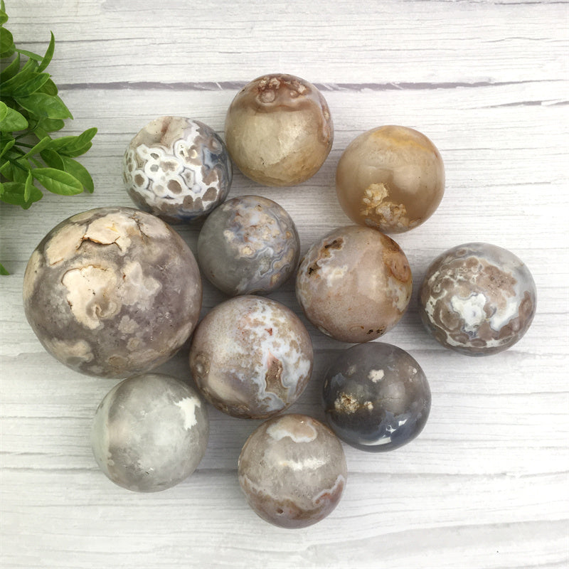Natural Elegent Sakura Agate Sphere Polished Healing Crystal Ball Water Agate Reiki Cherry Blossom agate 1kg