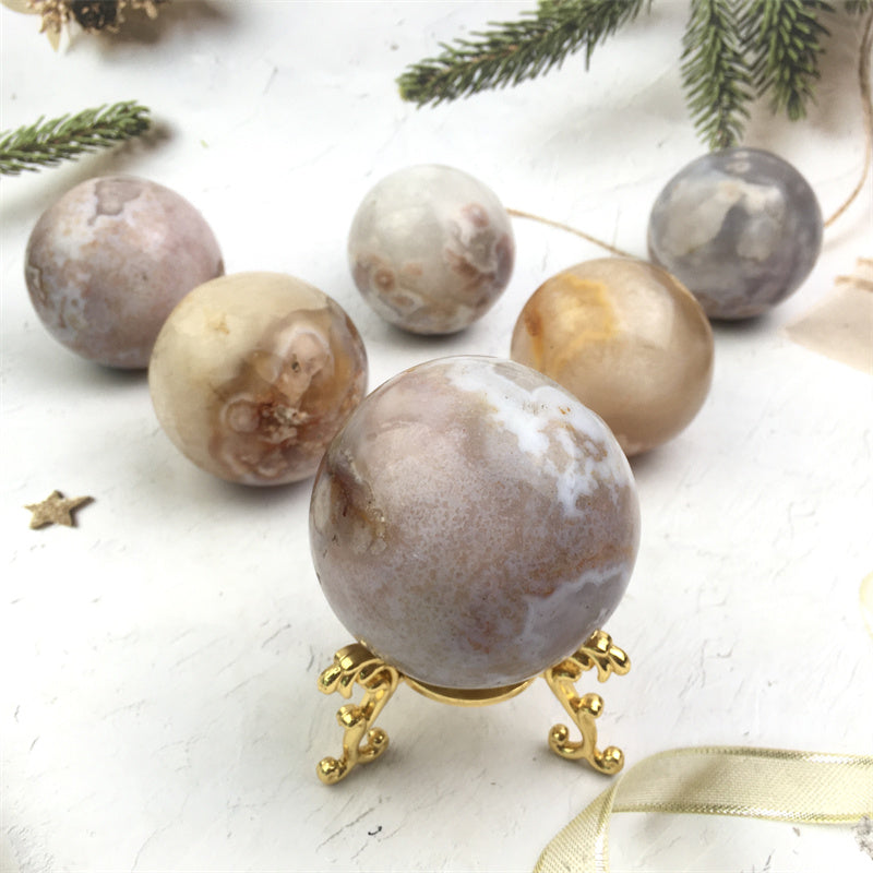 Natural Elegent Sakura Agate Sphere Polished Healing Crystal Ball Water Agate Reiki Cherry Blossom agate 1kg