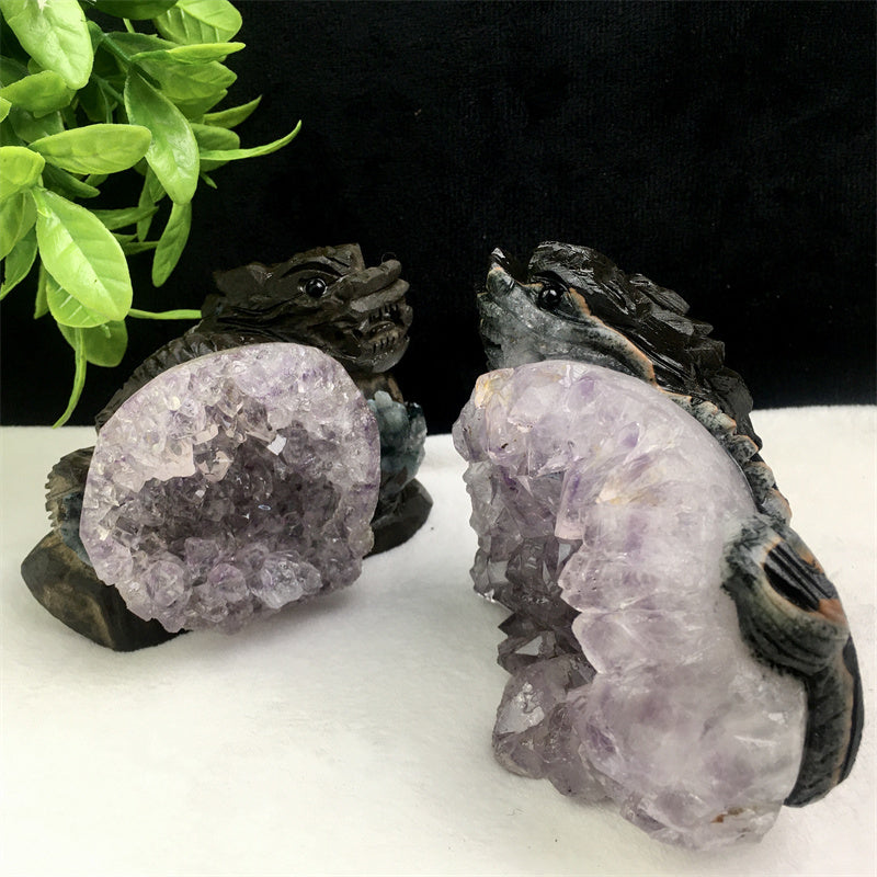 Wholesale high quality reiki natural crystal Amethyst qilin carving Auspicious animal for decoraiotion