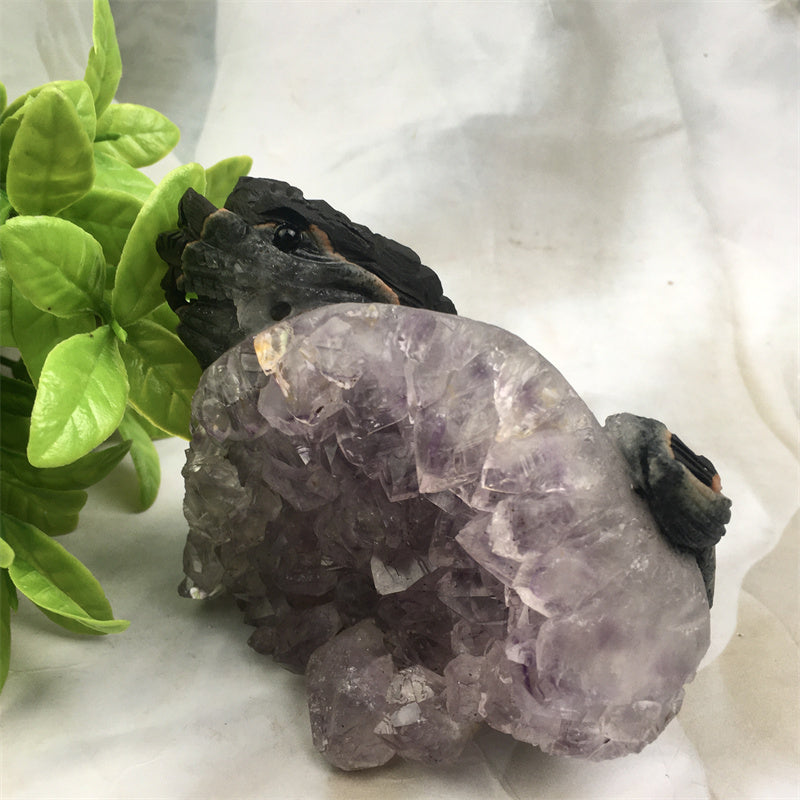 Wholesale high quality reiki natural crystal Amethyst qilin carving Auspicious animal for decoraiotion