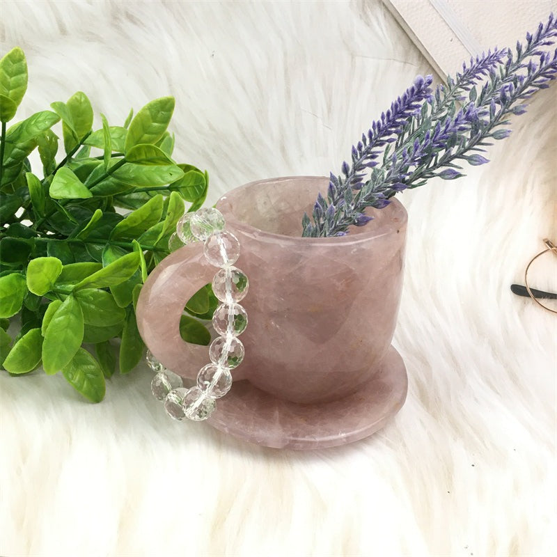 Wholesale high quality reiki natural crystal carving rose quartz water cup for decoraiotion