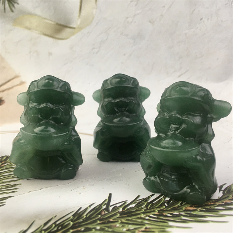 Wholesale Natural Healing Green aventurine God of wealth carving for decoration