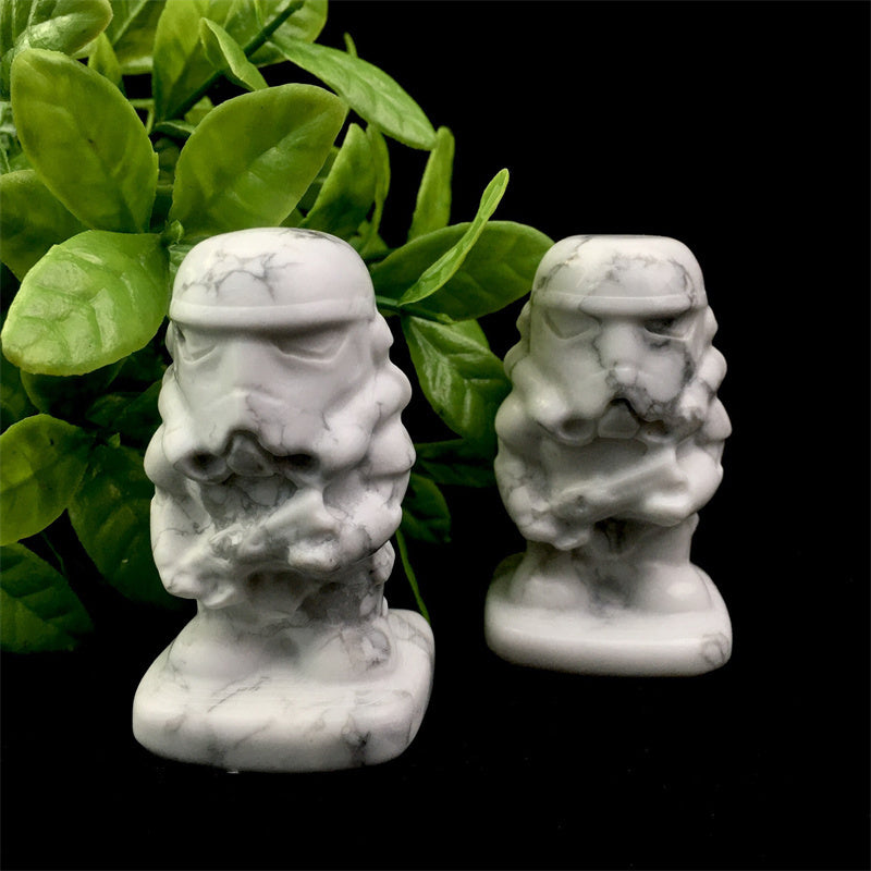 Wholesale Decoration Carving Crafts Howlite Storm Trooper Carving White Turquoise Stone