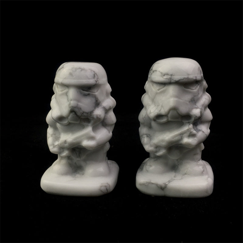 Wholesale Decoration Carving Crafts Howlite Storm Trooper Carving White Turquoise Stone
