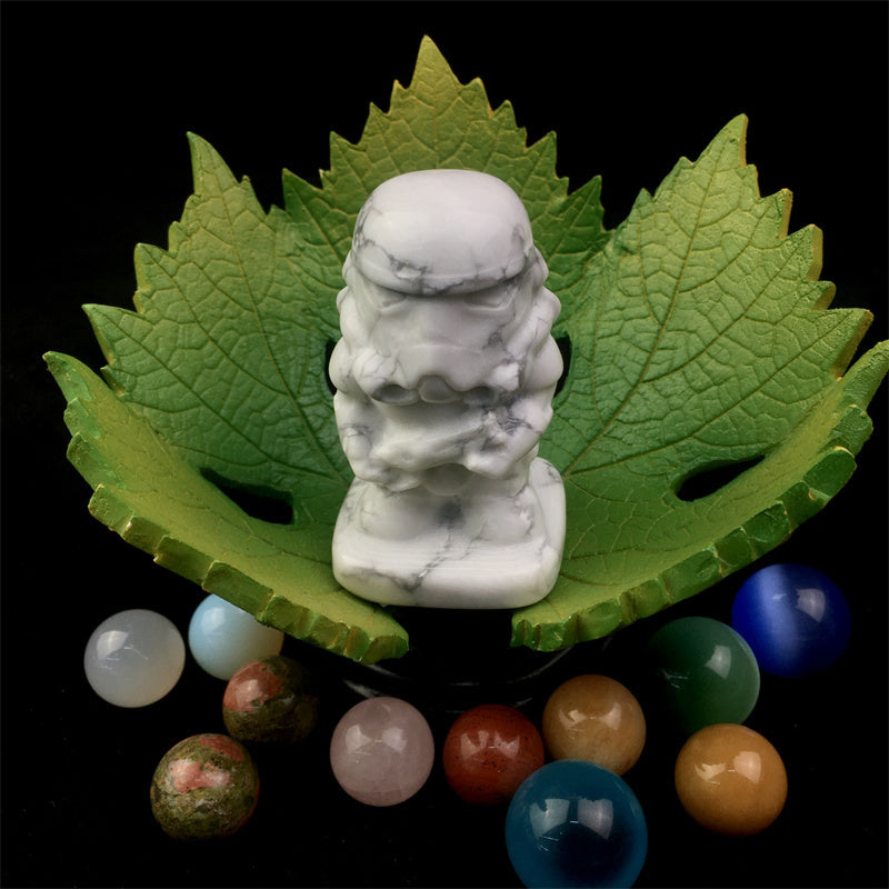 Wholesale Decoration Carving Crafts Howlite Storm Trooper Carving White Turquoise Stone